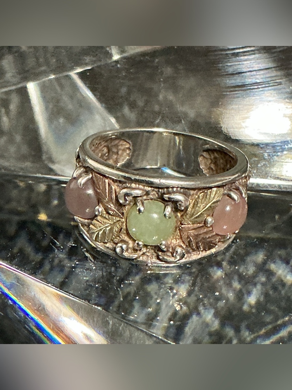 BLACK HILLS GOLD Sterling 12K Triple Gemstone Ring size 6